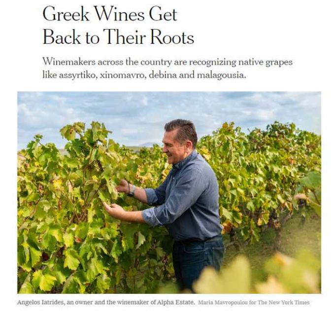 Screenshot of December 24 2019 New York Times article about Greek wines