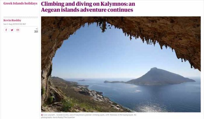 Screenshot of Kevin Rushby article about Kalymnos for The Guardian