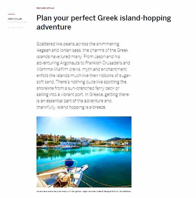 Screenshot of Lonely Planet magazine article about Greek Island hopping