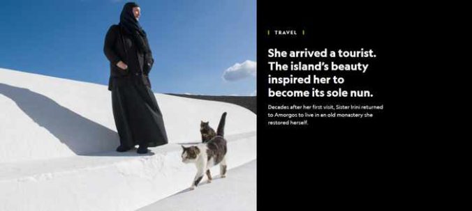 Screenshot of National Geographic article about Sister Irini on Amorgos