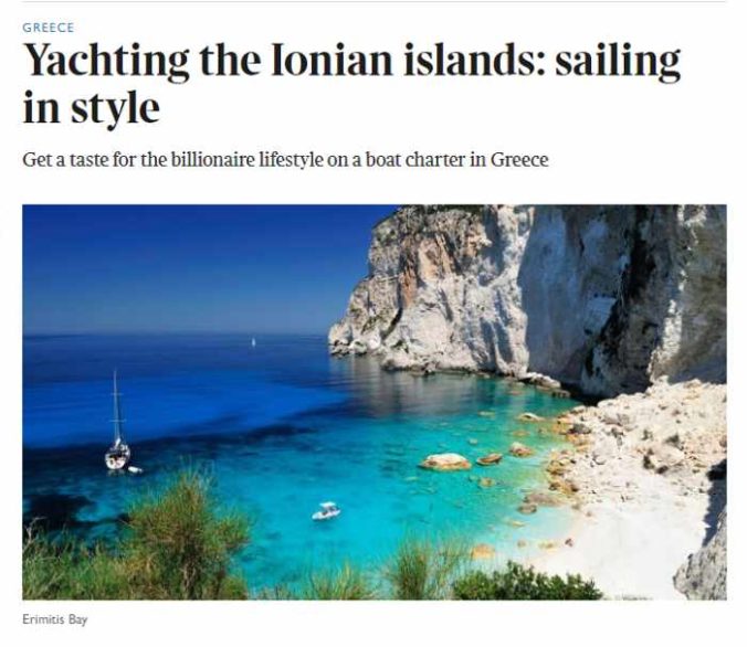Screenshot of The Sunday Times article by Jeremy Lazell on sailing in the Ionian islands