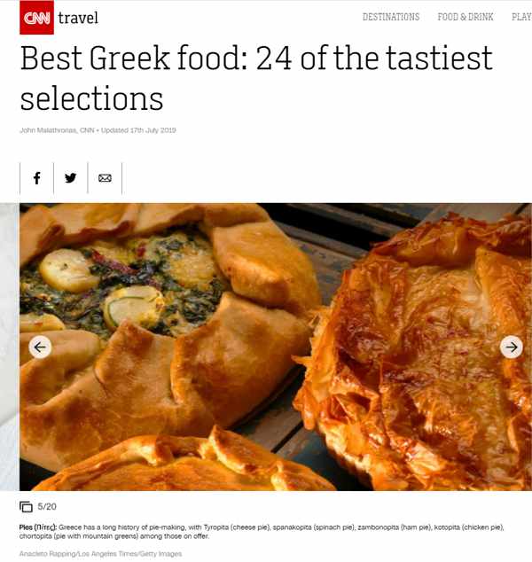 Screenshot of a CNN feature article about Greek food