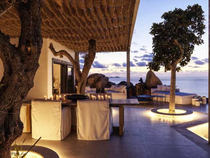 Open air dining room at Panoptis Escape villas on Mykonos