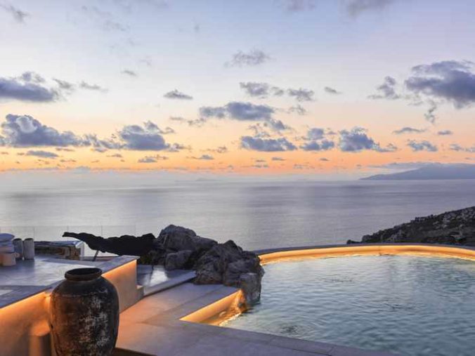 Sunset view from the Panoptis Escape villas on Mykonos
