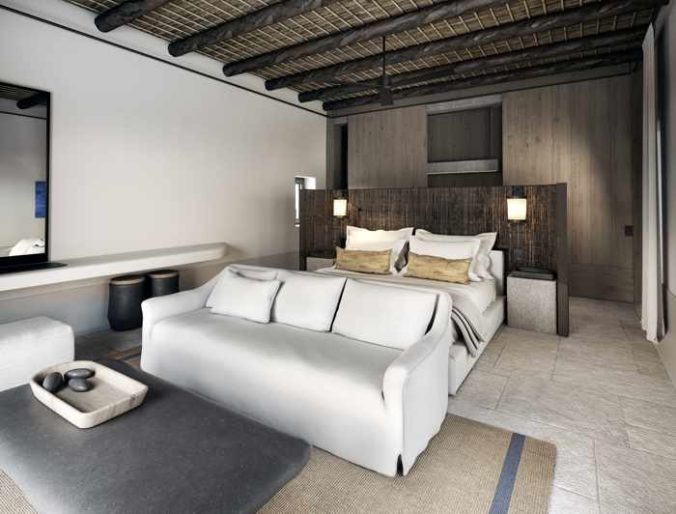 Bedroom of a Kalesma Mykonos hotel suite