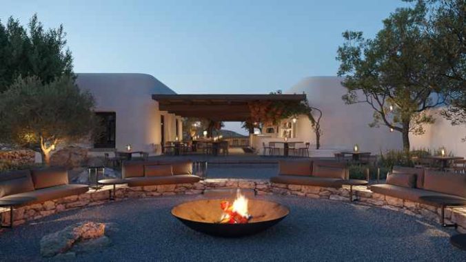 Kalesma Mykonos hotel sunset lounge fireplace