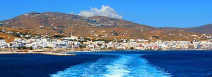 Tinos island as seen from a departing ferry
