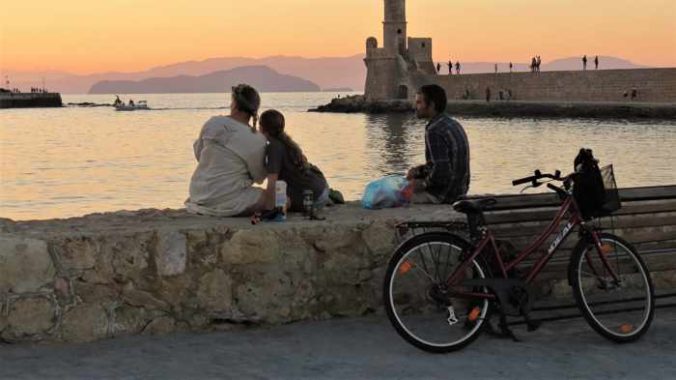 Chania harbourfront at sunset
