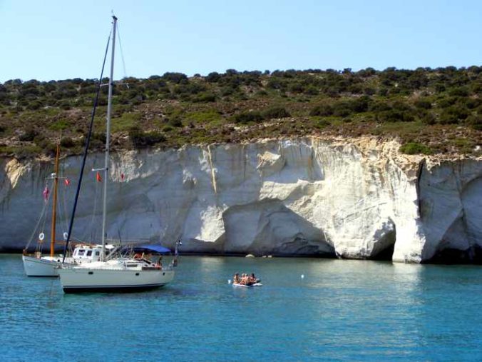 sailboats at the Kleftiko coast of Milos island