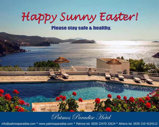 Patmos Paradise Hotel Easter greeting and stay safe message