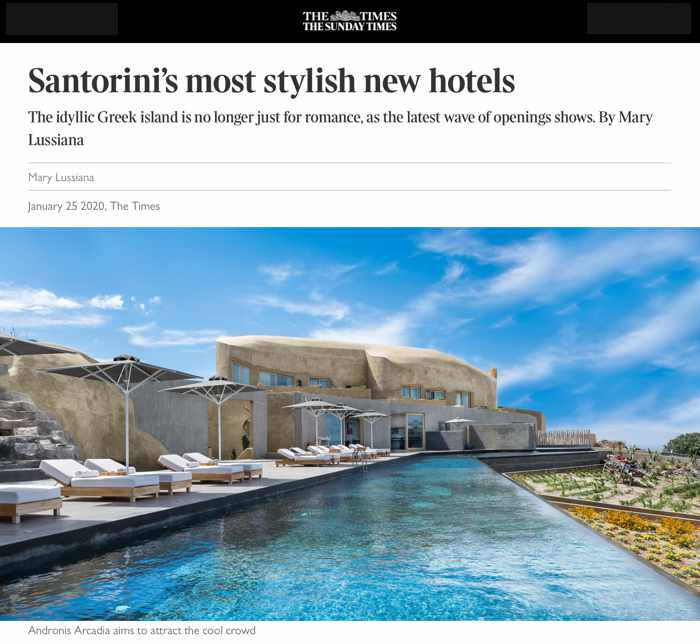 The Times January 25 2020 article Santorinis most stylish new hotels