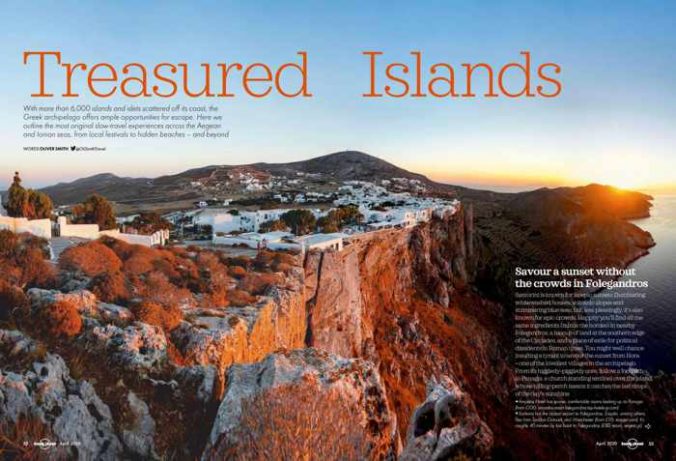 Screenshot of Greek Island guide in the April 2020 edition of Lonely Planet travel magazine