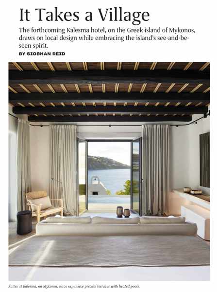 Travel + Leisure May 2020 article about Kalesma hotel on Mykonos