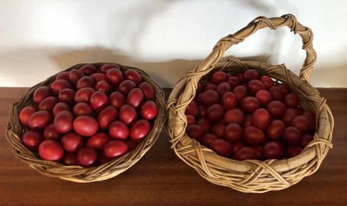 Red dyed eggs for Greek Easter