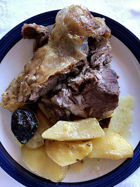Greek Easter lamb and potatoes at Delfinia Hotel on Lesvos