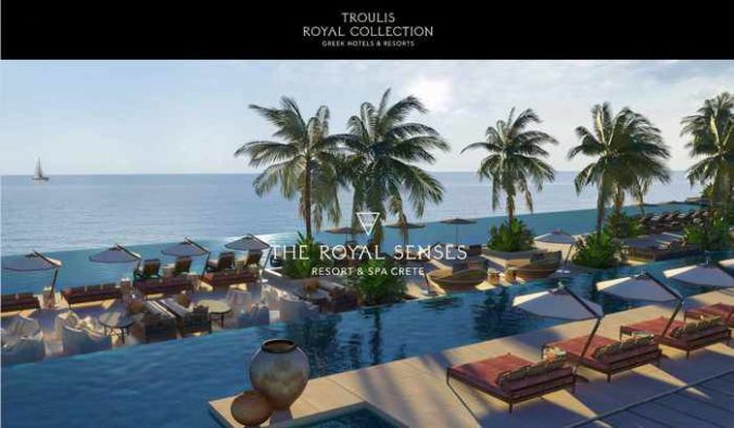 Screenshot of main web page for The Royal Senses Resort & Spa Crete