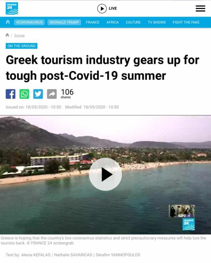 Screenshot of Greece tourism article for France24 news website