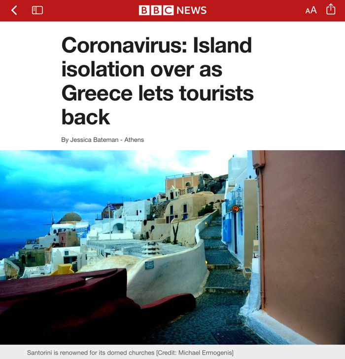 Screenshot of Jassica Bateman Greek Islands article for BBC News