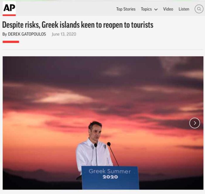 Screenshot of Derek Gatopoulos article about Greek Islands for The Associated Press