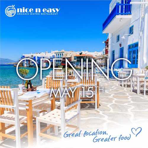 opening announcement for nice n easy restaurant Mykonos