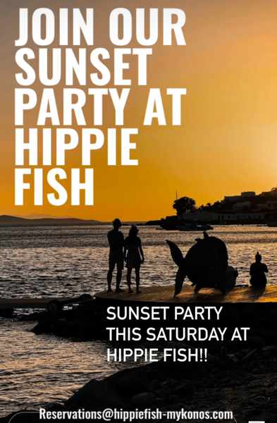 August 28 2021 Sunset party at Hippie Fish beach club on Mykonos