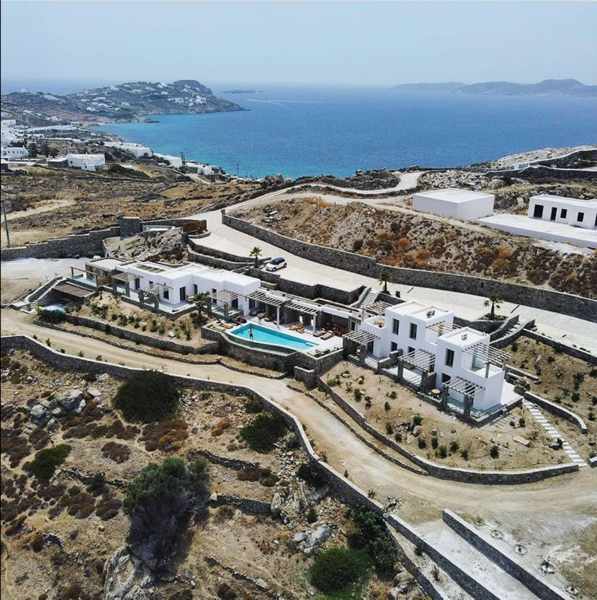 Due Mari Suites & Villas on Mykonos seen in an aerial image from their social media pages