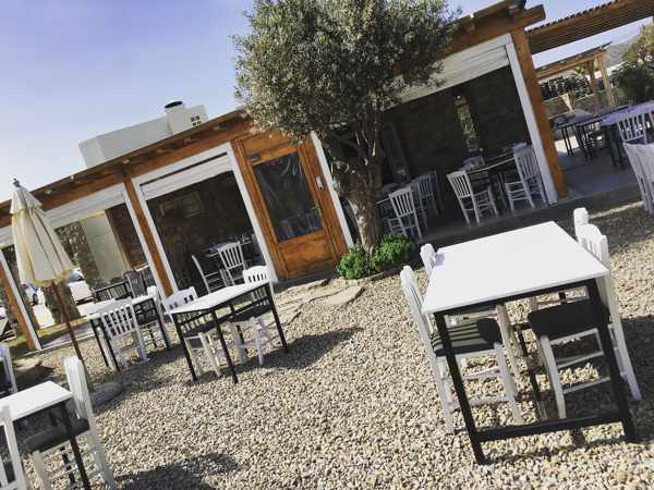Outdoor patio at Friano Greek Tavern on Mykonos