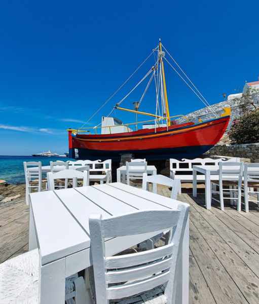 Baboulas Ouzeri on the harbourfront in Mykonos Town