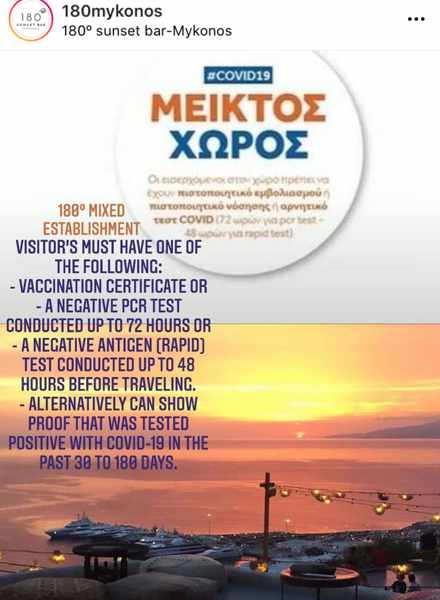 Admission policy for 180 Sunset Bar on Mykonos