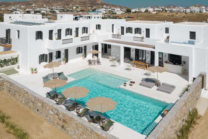 Aerial view of Koukoumi Hotel on Mykonos