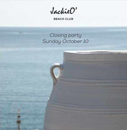 October 10 2021 JackieO Beach Club Mykonos season closing party announcement
