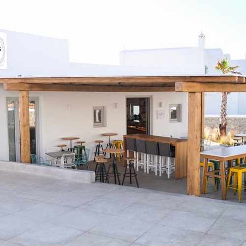 Street view of Platis Bakery at Platis Gialos Mykonos