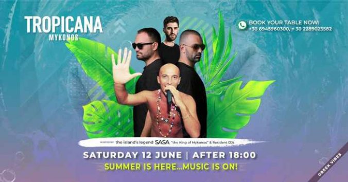 Tropicana beach club Mykonos Summer is Here announcement on social media