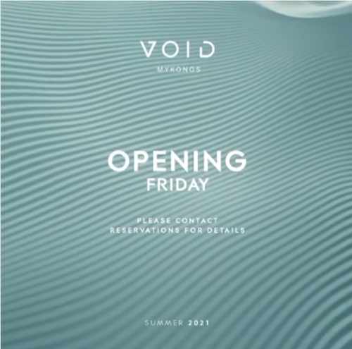 Void club Mykonos opening announcement for July 2021