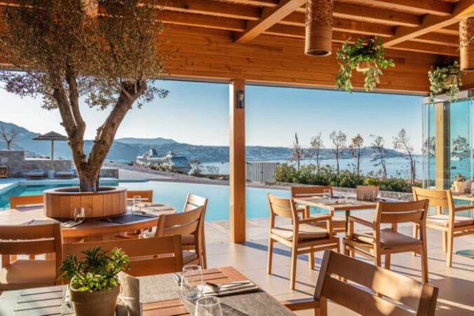 Restaurant patio at Destino Pacha Resort on Mykonos