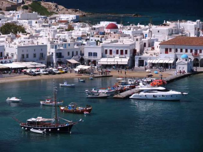 The harbourfront at Mykonos Town on Mykonos island