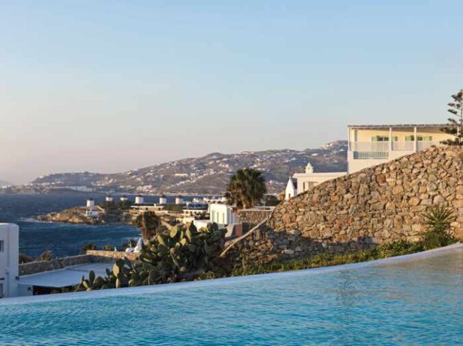 View from the swimming pool at Mykonos Earth Suites