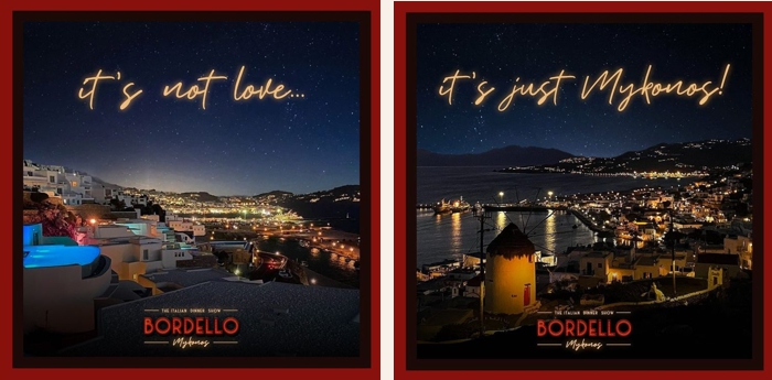 Promotional images for the new Bordello restaurant on Mykonos