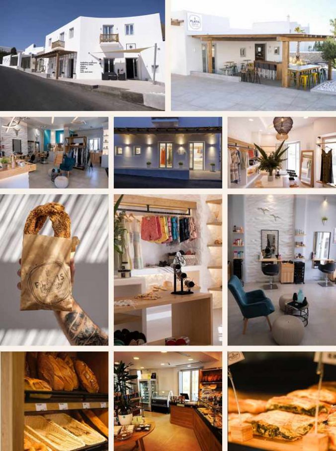 A collage of photos of new shops at the Argo Hotel on Mykonos