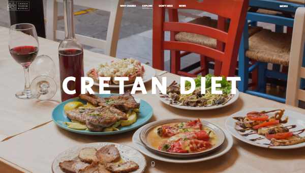 SCreenshot of the Cretan diet page of the Chania tourism website