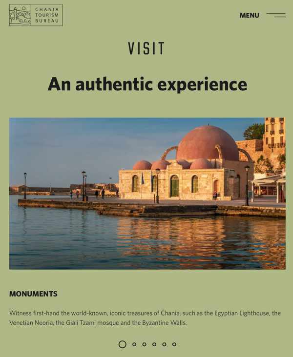 SCreenshot of the visit page of the Chania tourism website