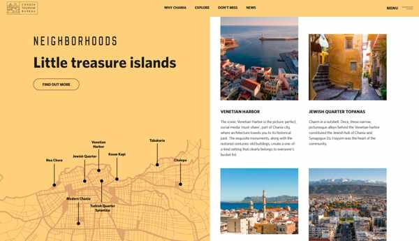 Neighbourhoods section of the Chania Crete tourism website