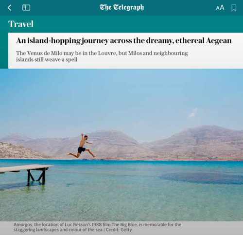 Greek island hopping article in The Telegraph