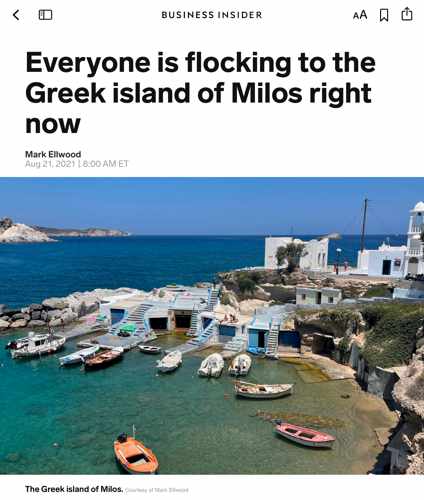 Business Insider article about Milos island