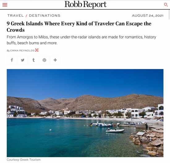 Robb Report article on 9 Greek Islands