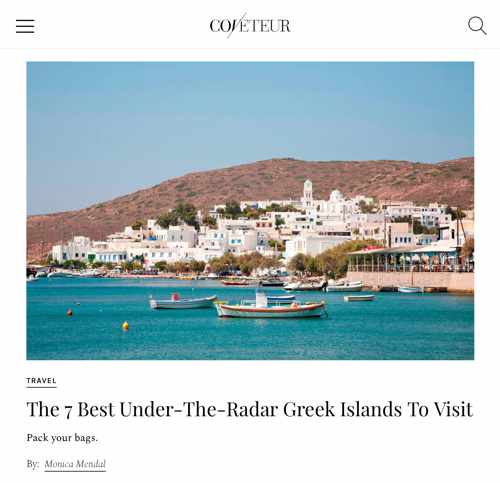 Coveteur magazine article on Milos and other Greek Islands