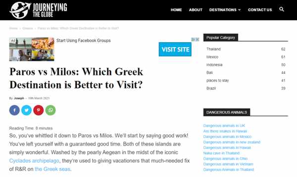 Paros vs Milos article from Journeying the Globe website