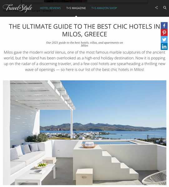 Milos hotel guide from Travel + Style website