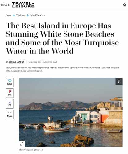 Travel + Leisure readers choose Milos as best island in Europe