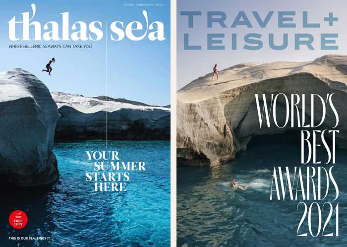 Travel magazine cover photos of Sarakiniko beach on Milos